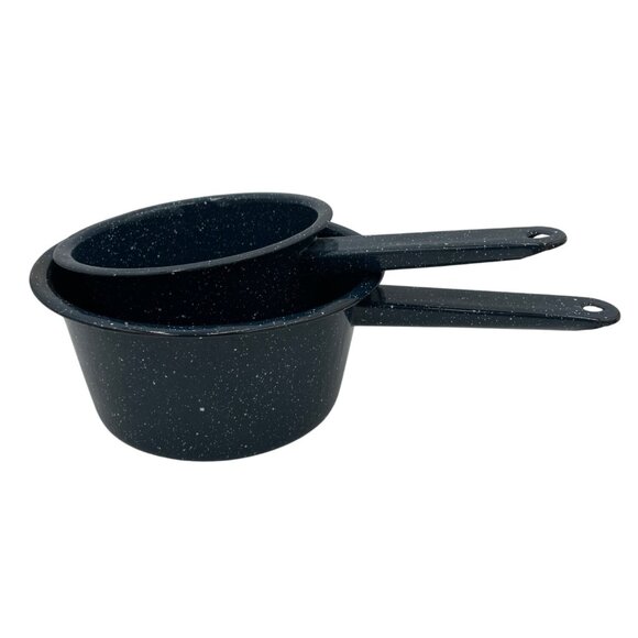 Vintage Graniteware Blue & White Speckled Nesting Saucepans Set Of 2 - Picture 1 of 4